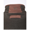 Close-up of the collar trim and embroidered logo on the Khaki Huggate waistcoat