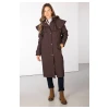 Rydale Bramham Ladies Full Length Coat in dark brown, front view worn by model