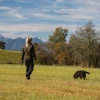 Deerhunter Lady Caroline Padded Jacket in green worn while walking with a dog