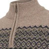 Hoggs of Fife Colonsay Fair Isle 1/4 Zip Pullover in oatmeal showing Fair Isle knit pattern and quarter zip detail