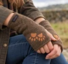 Walker wearing the Nijens virgin wool paw embroidered hand warmers