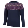 Hoggs of Fife Jura Ladies Fair Isle Crew Neck Pullover in navy, front view