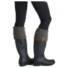 Ridgeline Double Cuff Welly Socks in Moss worn over black wellies, front view