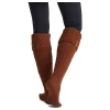 Woman wearing Ridgeline Double Cuff Welly Socks in Nutmeg with black leggings