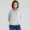 Woman wearing the Ridgeline Womens Sedgebrook Shirt in Deep Forest, front view