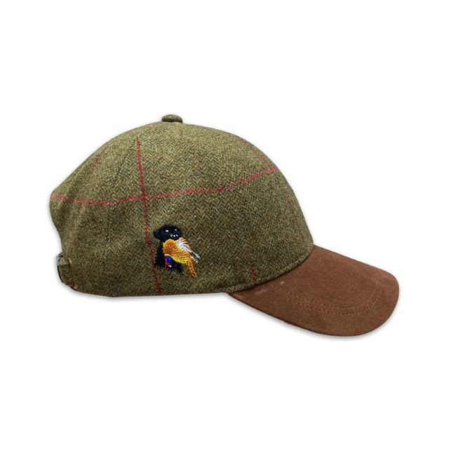 Tweed Baseball Cap with Gun Dog and Pheasant Embroidery