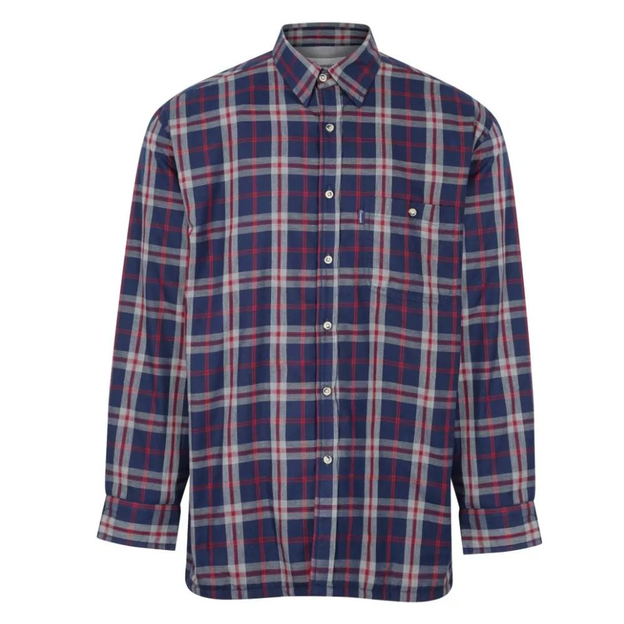 Champion Stroud fleece shirt in navy check, folded to show button front, chest pocket and soft fleece fabric for country workwear
