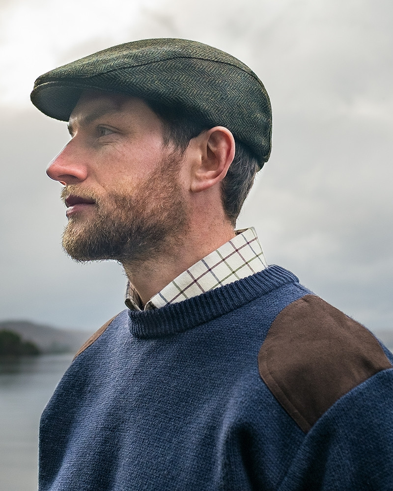 Hoggs of Fife Herringbone Waterproof Flat Cap Mens Caps