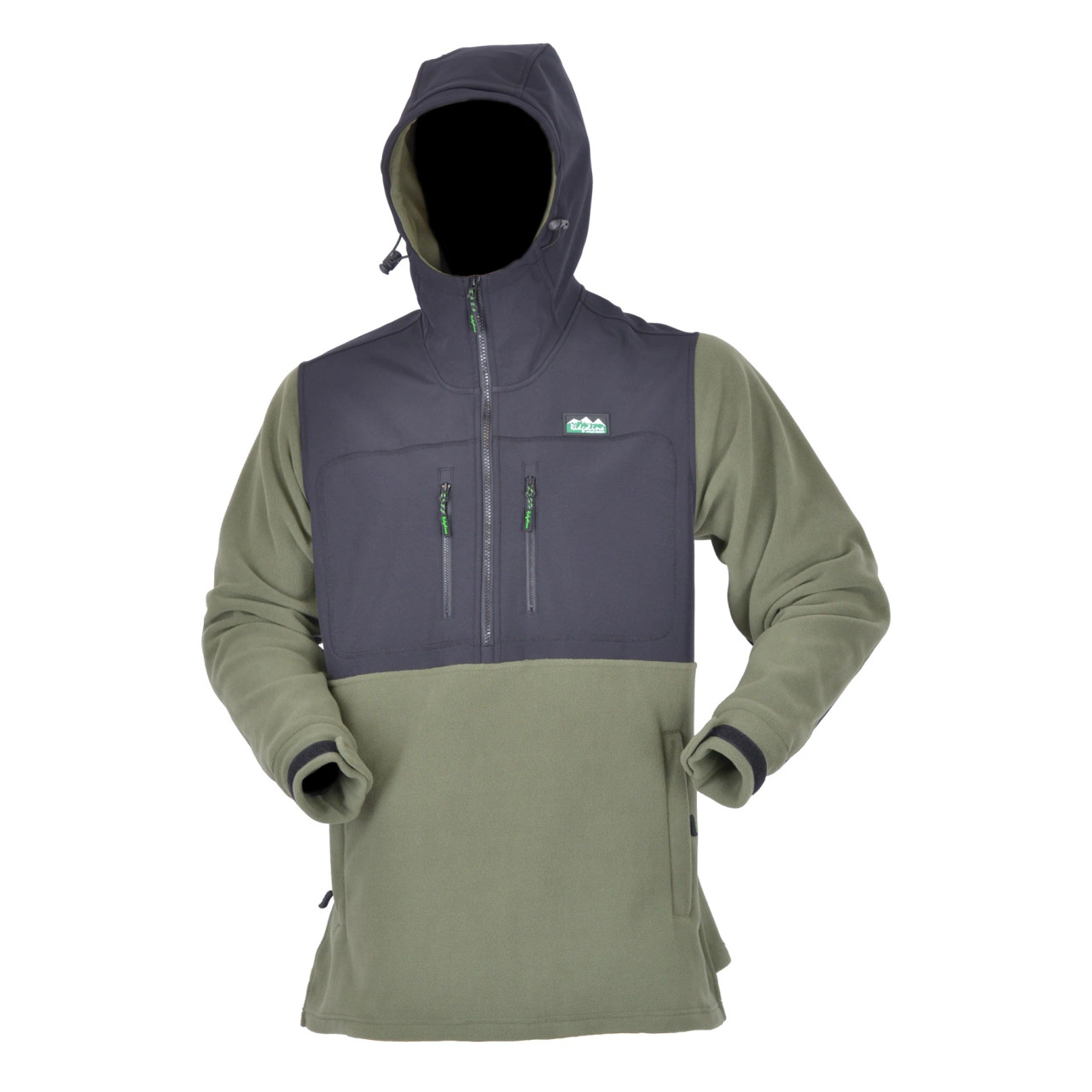 Front view of Ridgeline Bandit Hybrid Hoody with quilted body and soft sleeves, ideal for outdoor layering