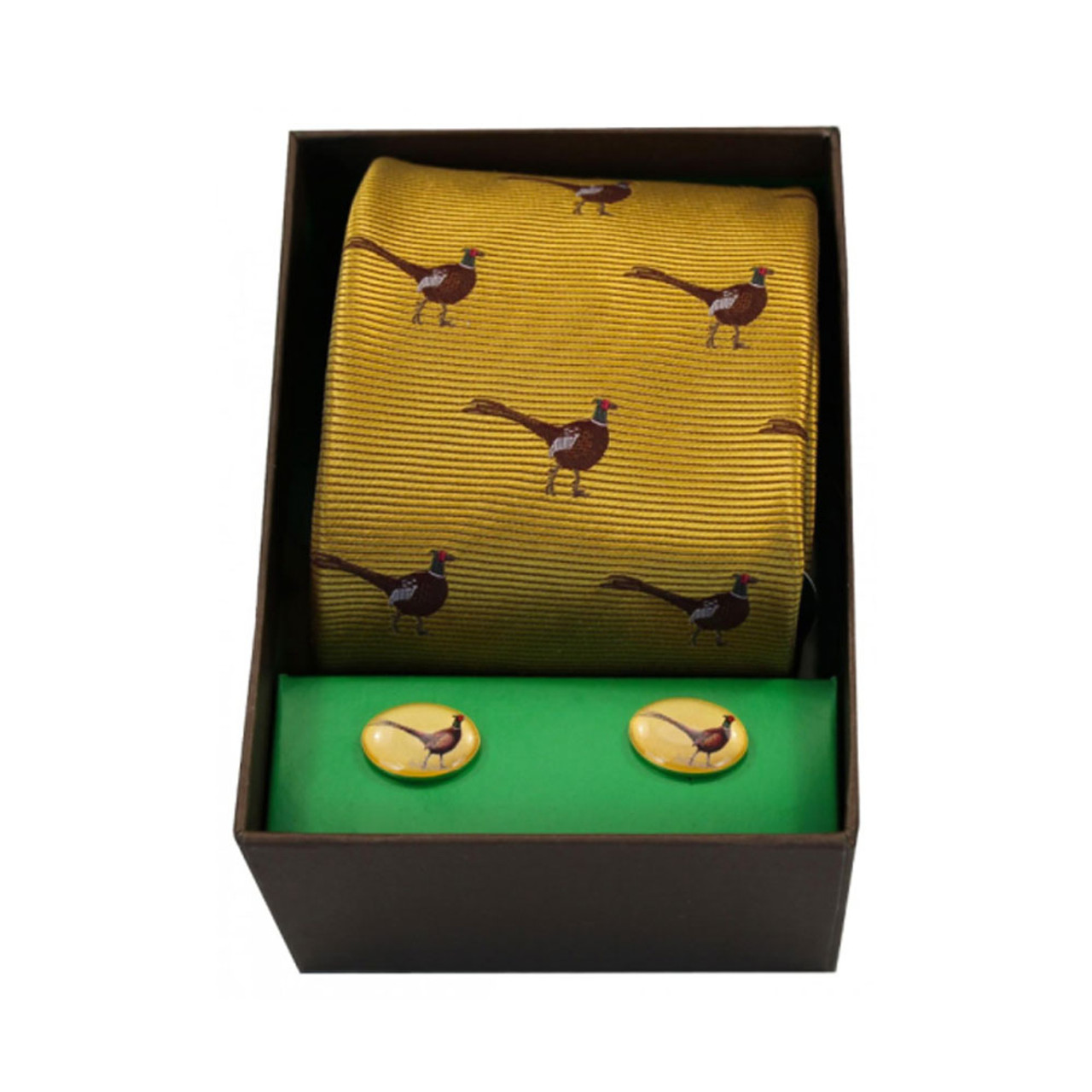Silk tie and cufflinks gift set in Gold