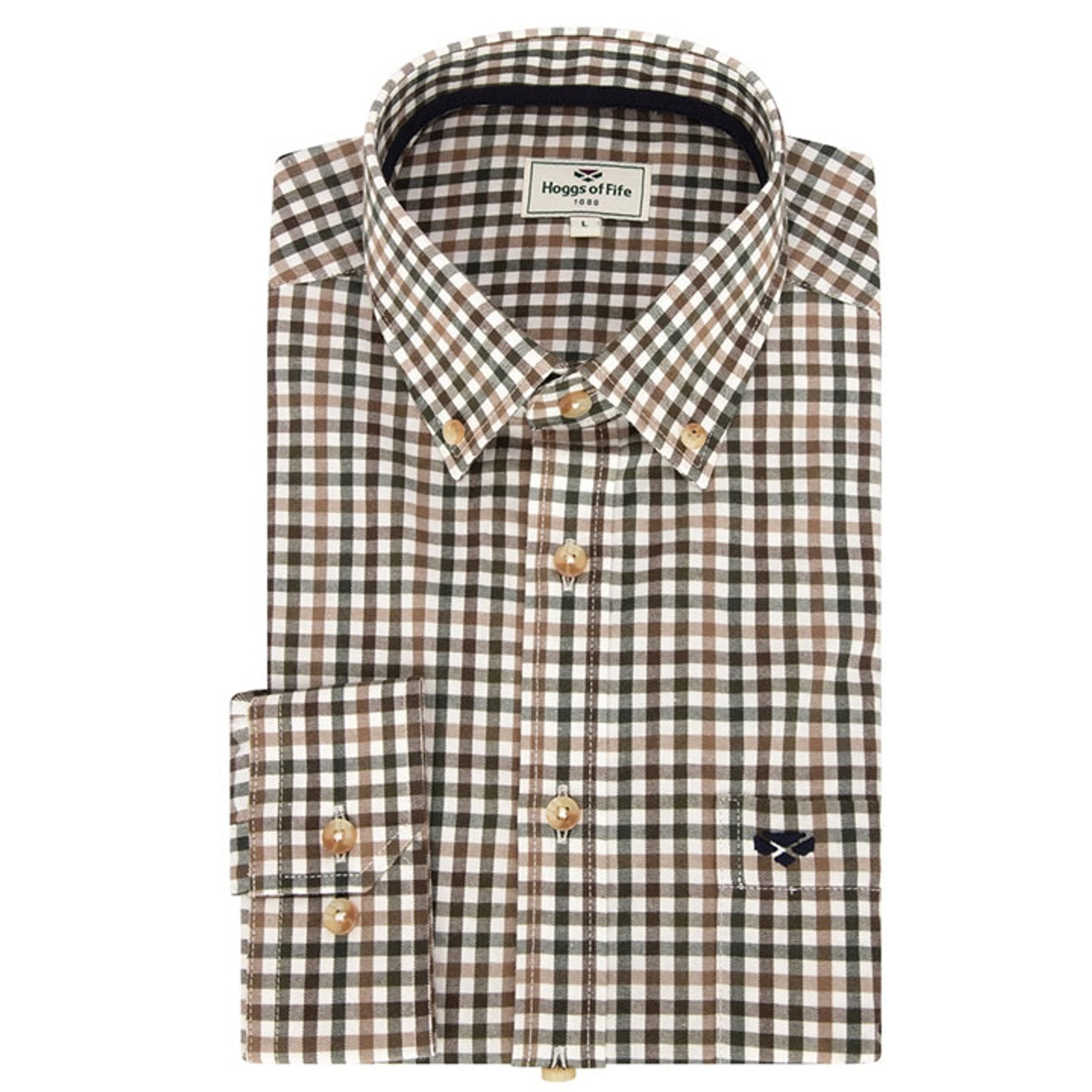 Hoggs of Fife Garvock Tattersall Check shirt in Brown check