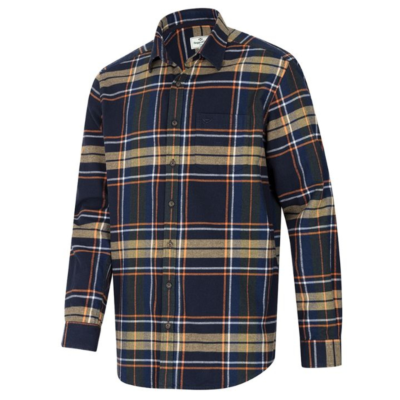 Hoggs of Fife Coll cotton check shirt in green and navy, long sleeve button shirt for shooting and farming wear