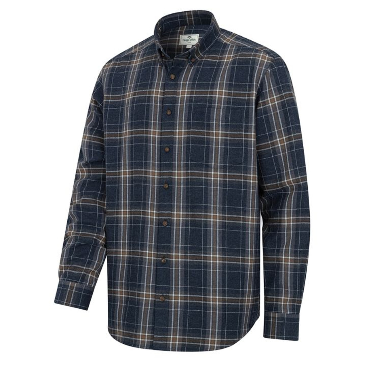 Hoggs of Fife Pitlessie flannel shirt in blue and brown check, soft brushed cotton with chest pocket for country wear