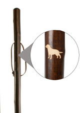 Labrador engraving on chestnut hiking stave, ideal for dog walkers and outdoor lovers

