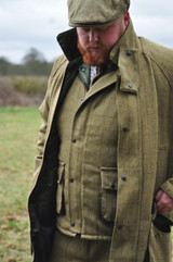 Derby Tweed Jacket worn over a derby tweed waistcoat