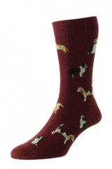 HJ Hall Country Dogs Novelty Socks in Burgundy