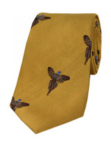 Flying Pheasant on Gold Silk Tie