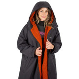 Trespass Adults Drying Robe open front view waterproof coat with fleece lining, a longer length coat for dog walking