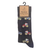 Bartleby men’s funky bamboo tractor socks with modern tractor design, size 6-11