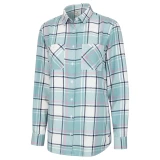 Hoggs of Fife Caitlyn Oversized Flannel Shirt in Duck Egg, front view with two chest pockets