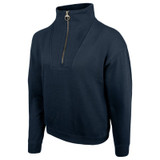 Jack Pyke Ladies Half Zip Sweatshirt Navy angled front view with funnel neck and metal ring pull zip