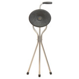Trio Maxi Folding Seat Stick folded into walking stick position with lightweight aluminium tripod frame and black seat