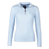 Rydale Emma Quarter Zip Cable Knitwear in Soft Blue with fitted cable knit design and quarter zip fastening