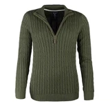 Rydale Emma Quarter Zip Cable Knitwear in Olive Green featuring a fitted cable knit and quarter zip