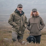 Man wearing the Hoggs of Fife Torness trilaminate 3 in 1 jacket whilst out dog walking
