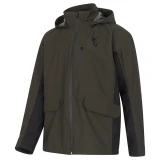 Hoggs of Fife Green King Active Waterproof Jacket, angled front view showing hood, full-length zip and flap pockets