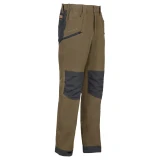 Percussion Savane Hyperstretch Evo Trousers in khaki, front three-quarter view showing zipped pocket and reinforced knees