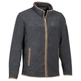 Percussion Scotland Fleece Jacket in grey with contrasting brown trim, front view