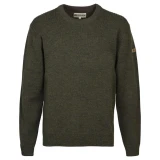Percussion Iceland Round Neck Jumper in khaki green, front view showing crew neck, ribbed cuffs and embroidered chest logo