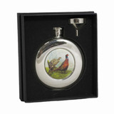 4.5oz pheasant hip flask in gift box – round stainless steel design, great as a pocket flask or country gift