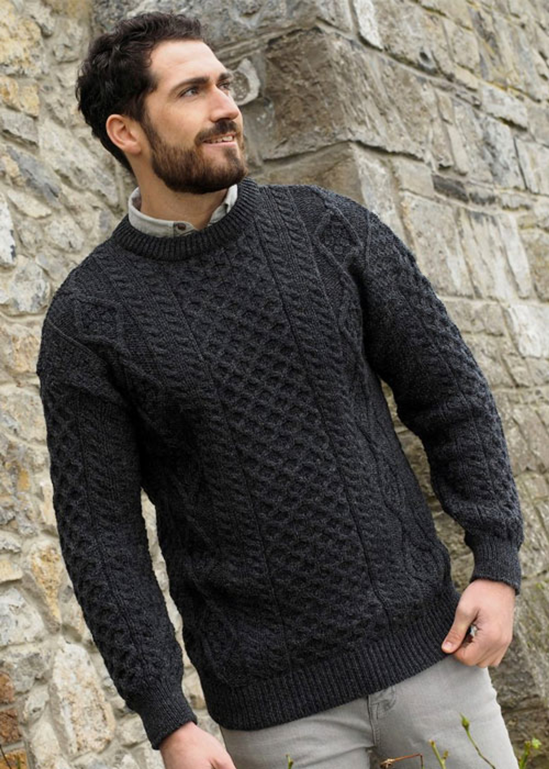 Aran Craft Wool Fishermans Jumper in Oatmeal