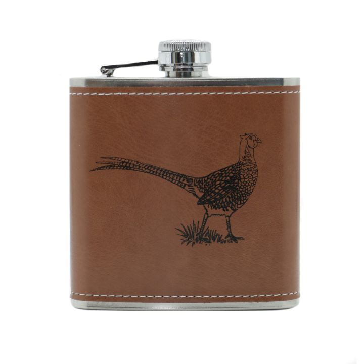 6oz Stainless Steel Hip Flask with pheasant