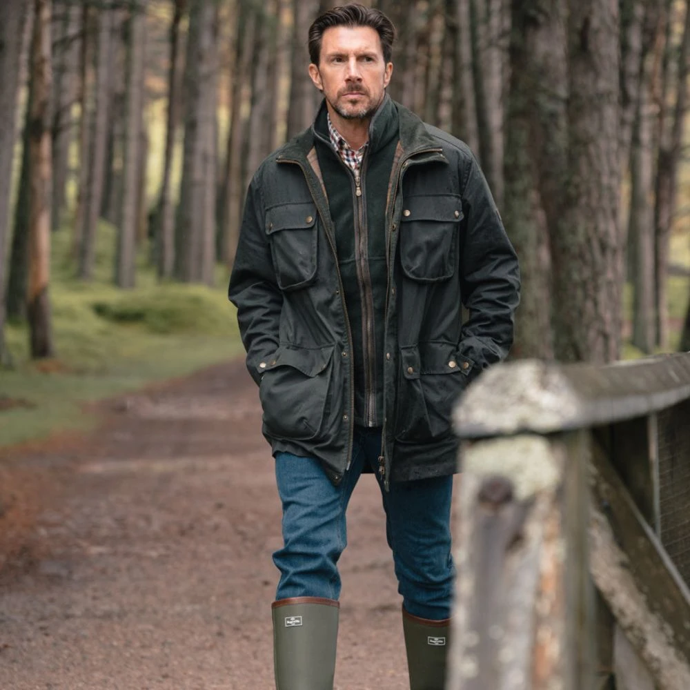Man weraing the Hoggs of Fife Linton Waxed Jacket