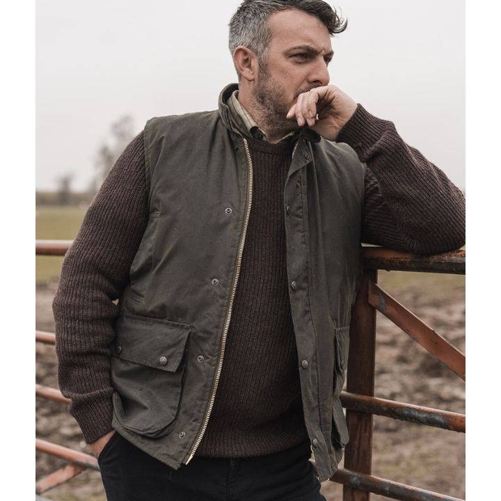 Hoggs of Fife Waxed Waistcoat in Olive Hoggs Clothing