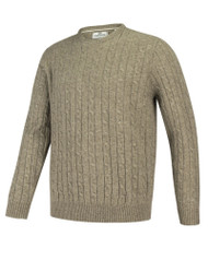 Hoggs of Fife Jedburgh Crew Neck Cable Pullover - Oatmeal, men's cable knit jumper