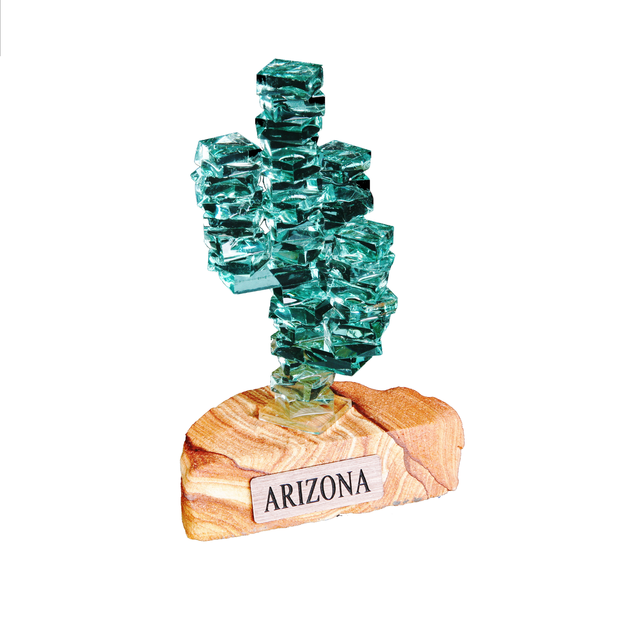 3-Arm Stacked Glass Cactus 4" w/Sandstone