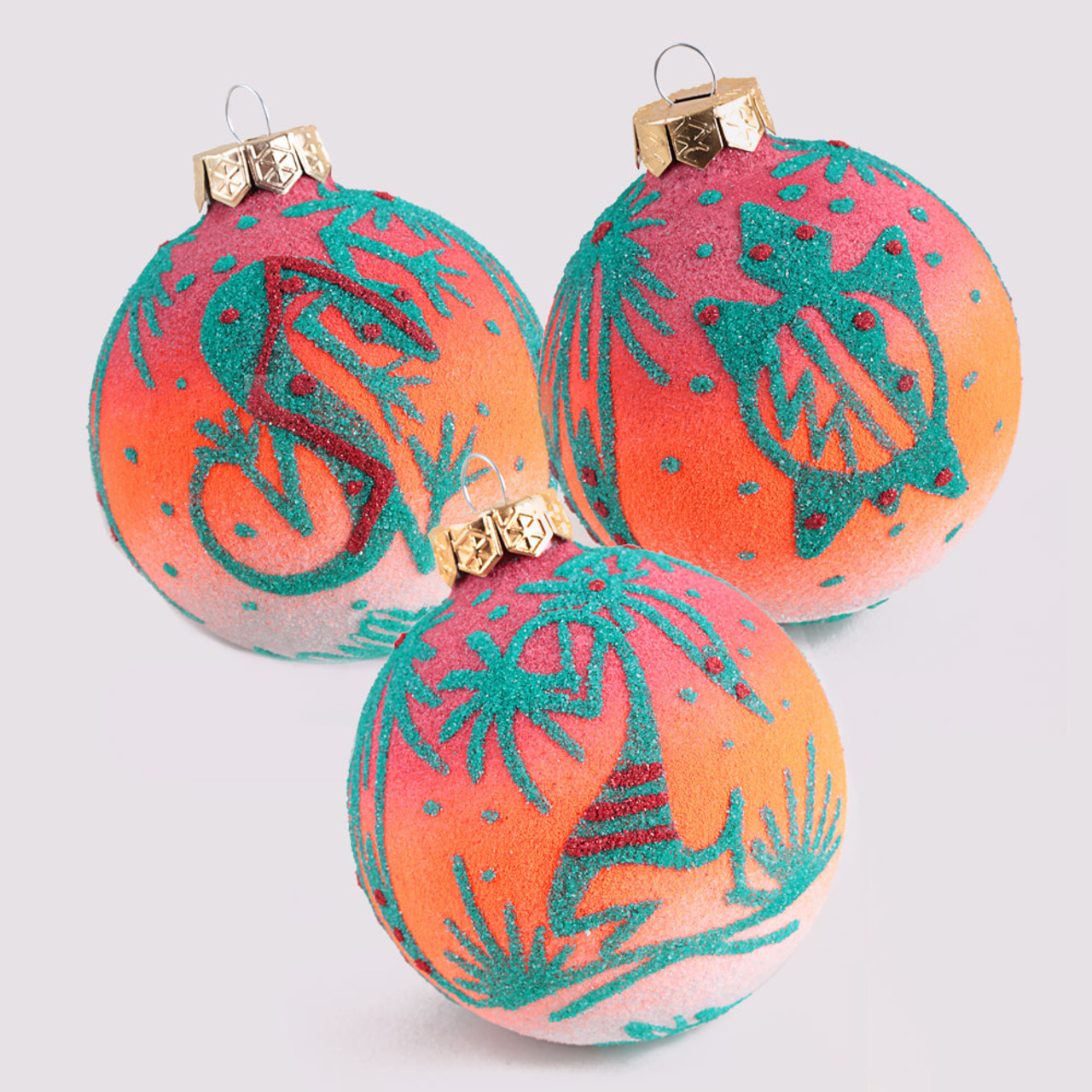 Orange & Green Sand Art Ornaments - Set of 3 - ONLY 1 SET LEFT