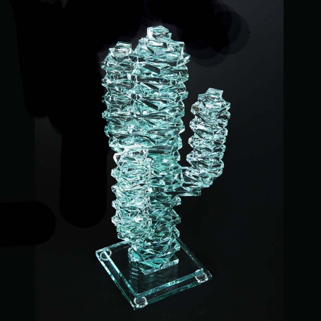 3-Arm Stacked Glass Cactus 7" w/Glass Base