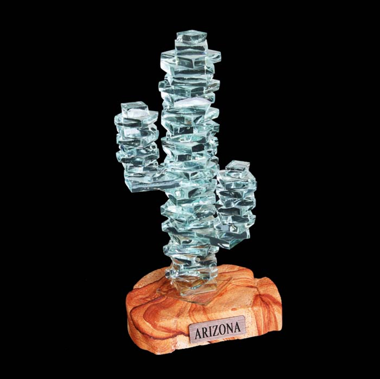 3-Arm Stacked Glass Cactus 7" w/Sandstone