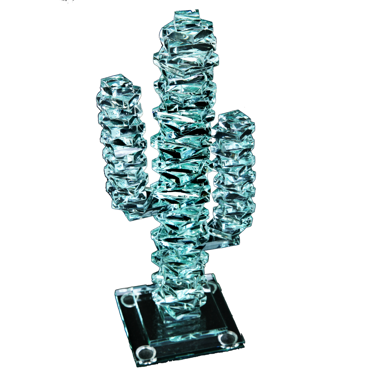 Stacked Glass Cactus 12" w/Glass Base