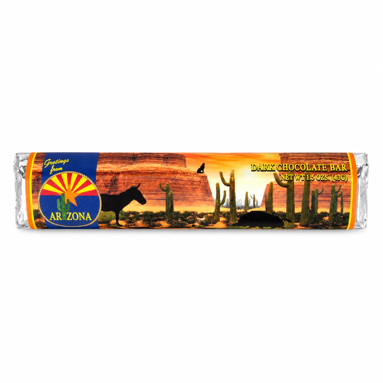 Arizona Dark Chocolate Bar 1.5 oz with Southwestern desert design