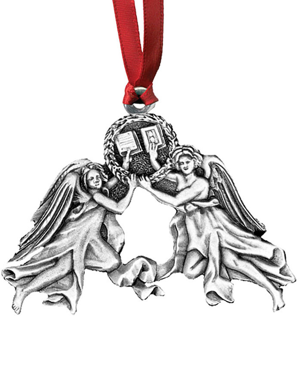 Angels with Books Pewter Christmas Ornament - Set of 4