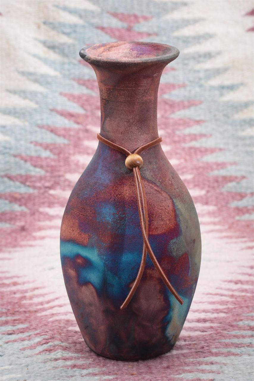 Raku Pottery Long Neck Vase in 3 Sizes