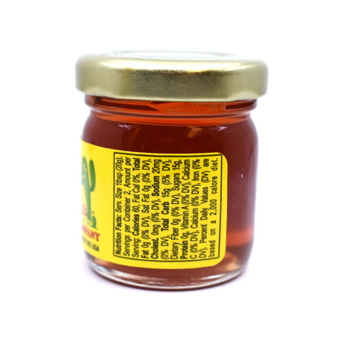 Side of glass jar of cactus jelly