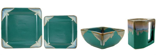 Square Dinner Set-Matte Green-16 Piece Set