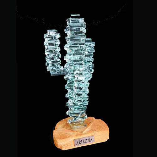 3-Arm Stacked Glass Cactus 8" w/Sandstone 3-Arm Stacked Glass Cactus 8" w/Sandstone